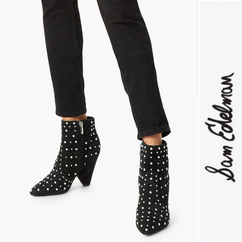 Sam Edelman Black Ankle Boots with Silver Accents